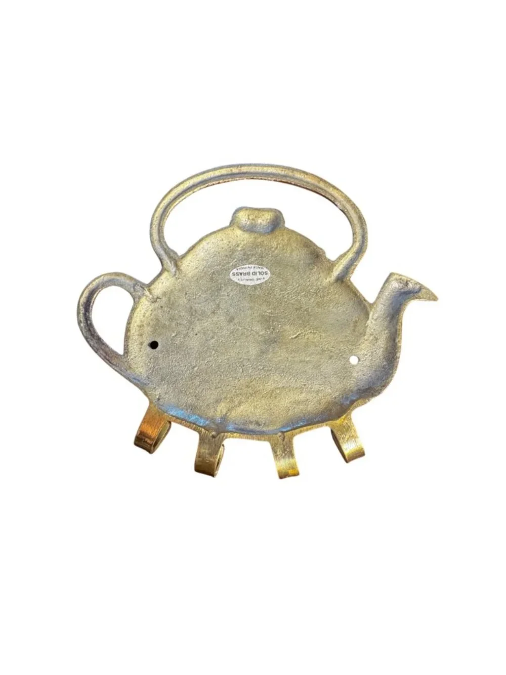 Vintage Solid Brass Teapot Design Wall Hook Gold 6
